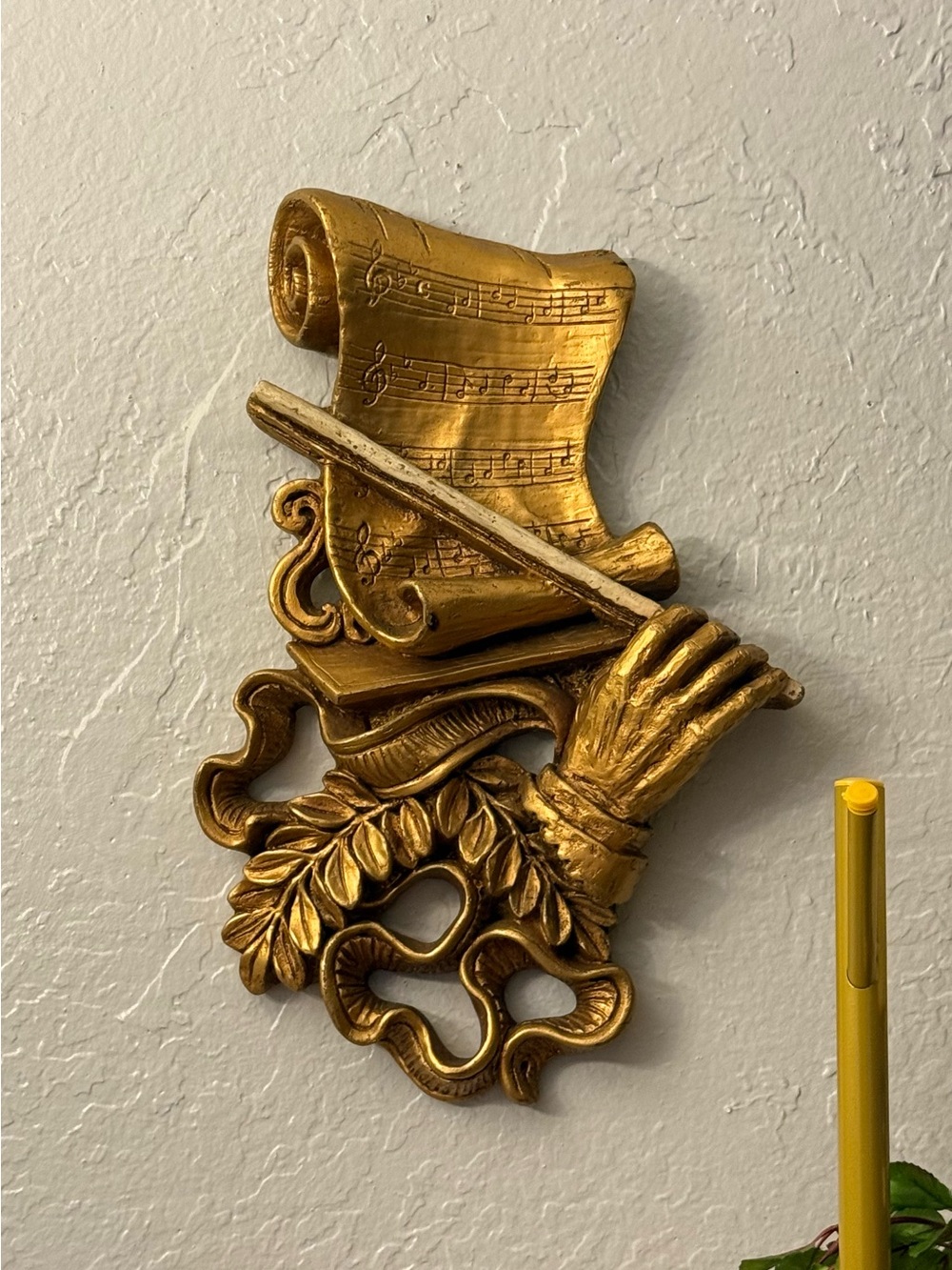 Mid century modern Gold Musical Scroll Wall Decor Sculpture